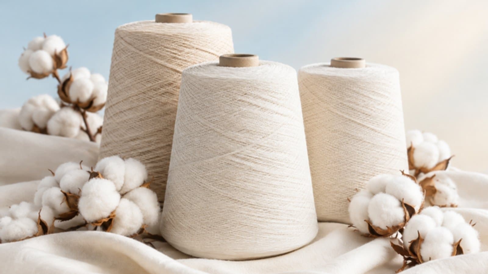 Cotton yarn cones with cotton bolls